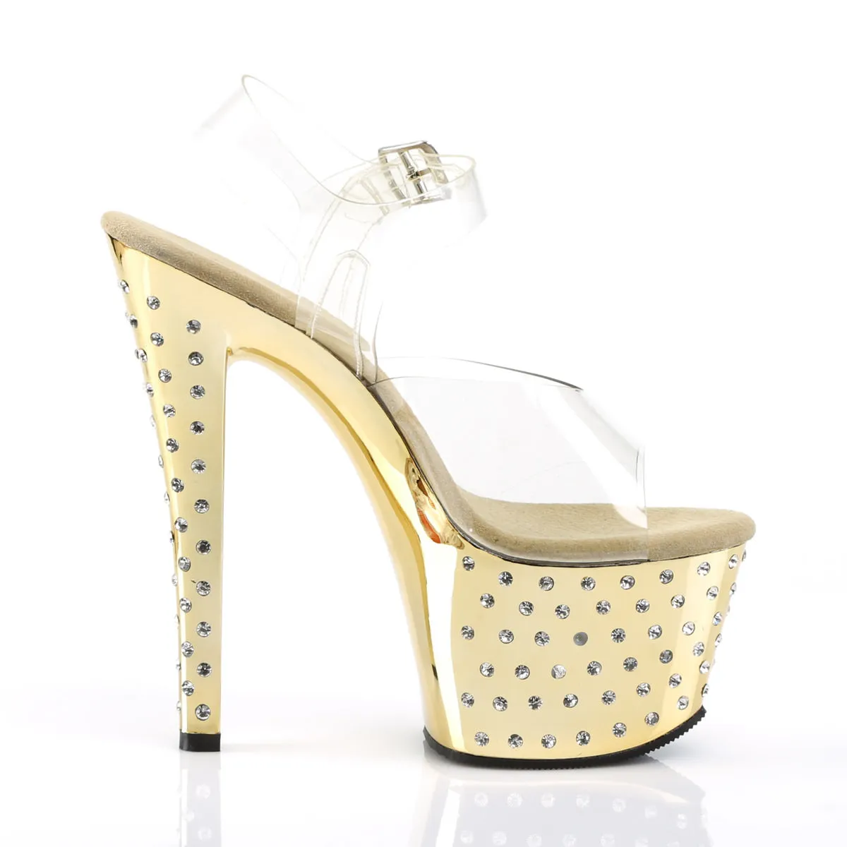 7 Inch Heel STARDUST-708 Clear-Gold Chrome