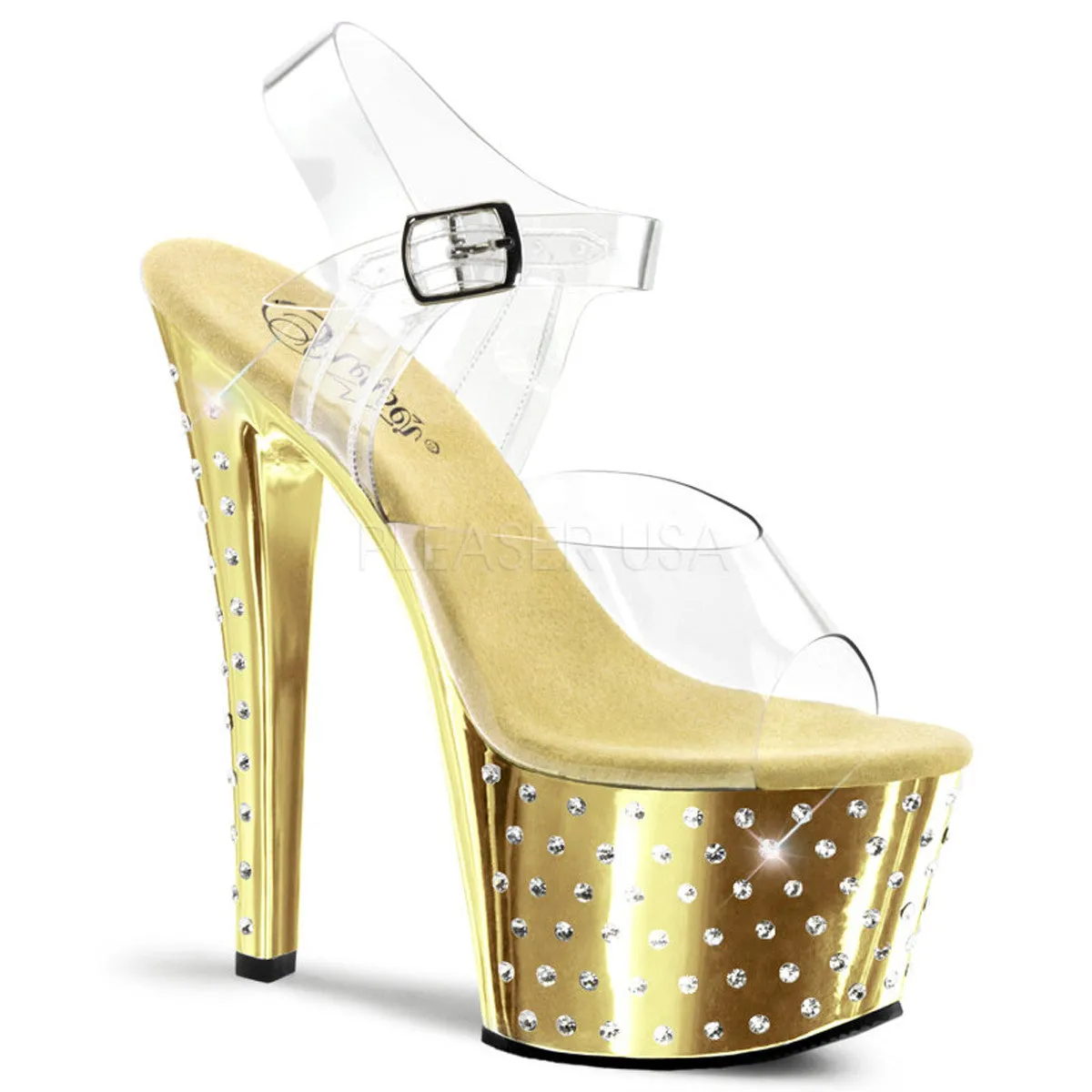 7 Inch Heel STARDUST-708 Clear-Gold Chrome