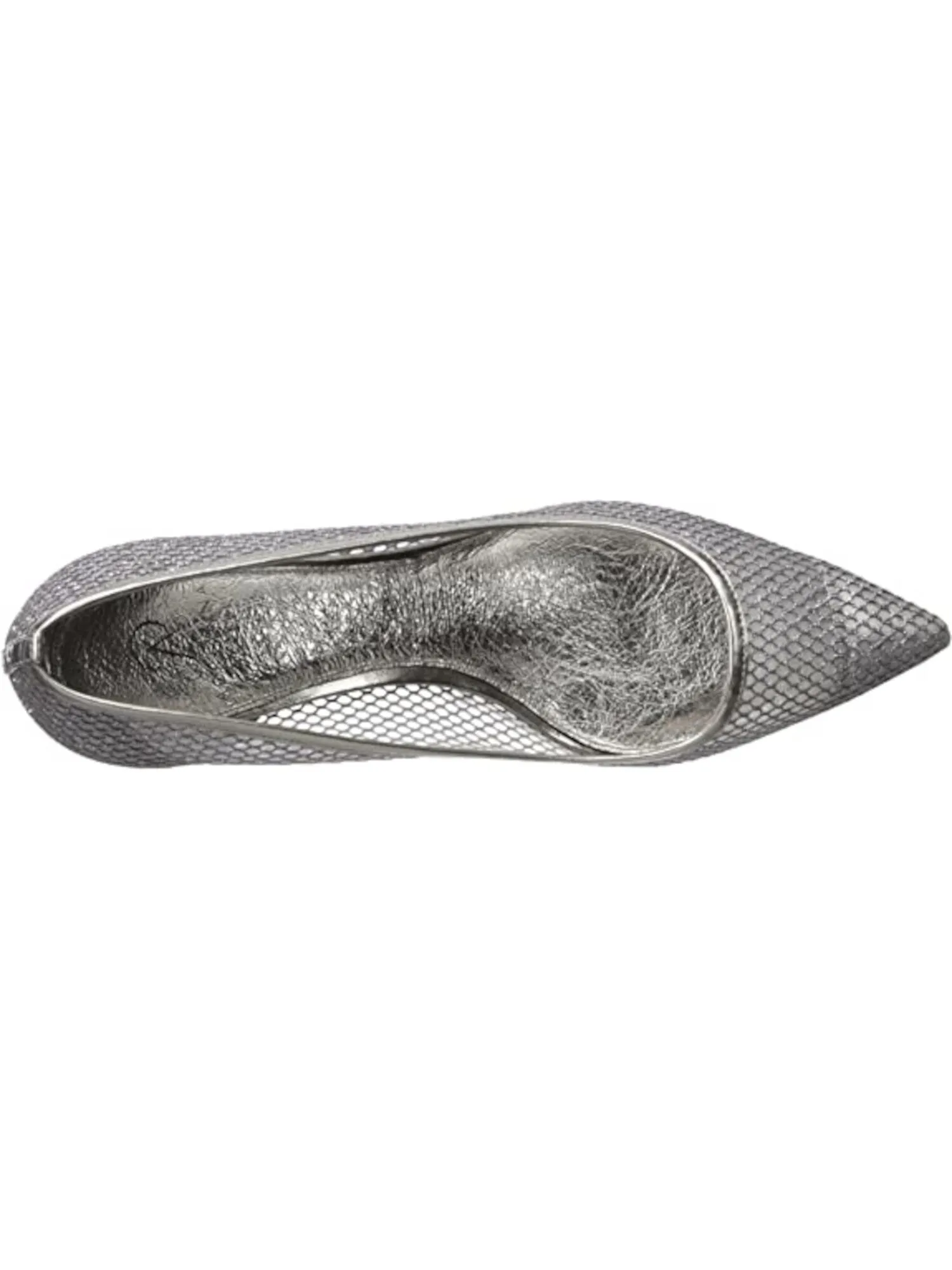 ADRIANNA PAPELL Womens Silver Fishnet See-Through Glitter Padded Lois Pointed Toe Kitten Heel Slip On Pumps Shoes M