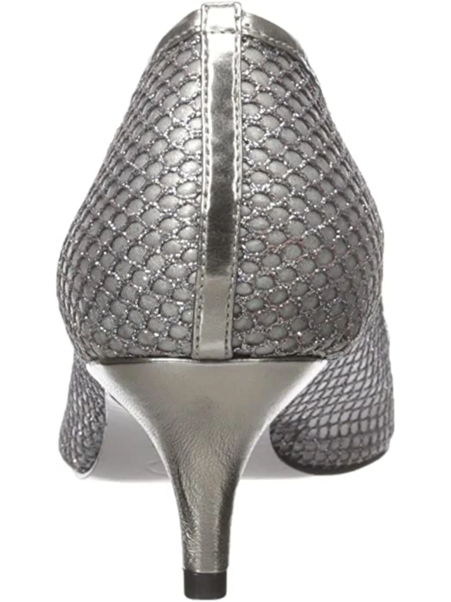ADRIANNA PAPELL Womens Silver Fishnet See-Through Glitter Padded Lois Pointed Toe Kitten Heel Slip On Pumps Shoes M