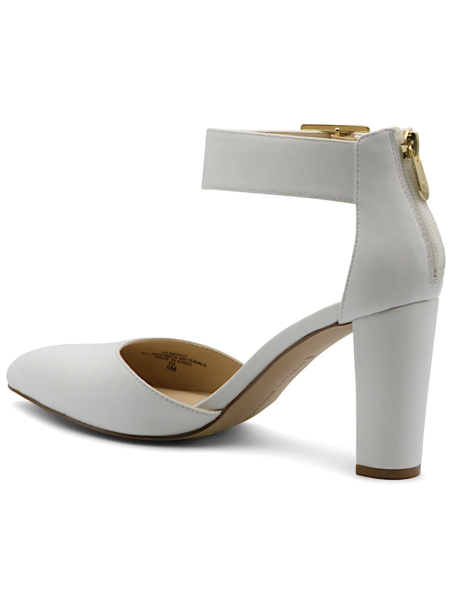 ADRIENNE VITTADINI Womens White Covered Heel Adjustable Strap Cushioned Nerice Pointed Toe Block Heel Zip-Up Dress Pumps Shoes M