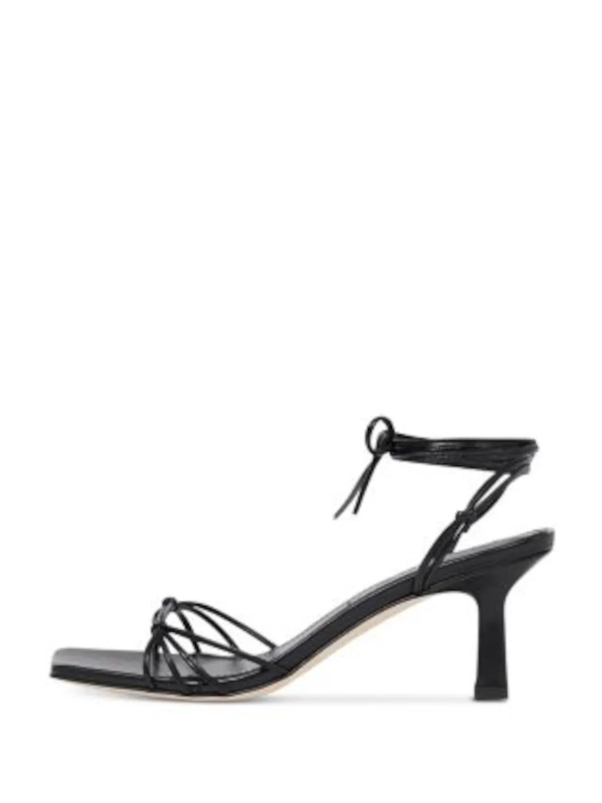 AEYDE Womens Black Knotted Ankle Wrap Tie Strappy Padded Roda Square Toe Block Heel Lace-Up Leather Heeled