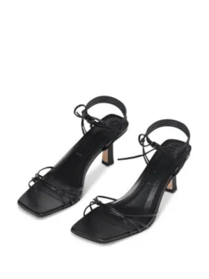 AEYDE Womens Black Knotted Ankle Wrap Tie Strappy Padded Roda Square Toe Block Heel Lace-Up Leather Heeled