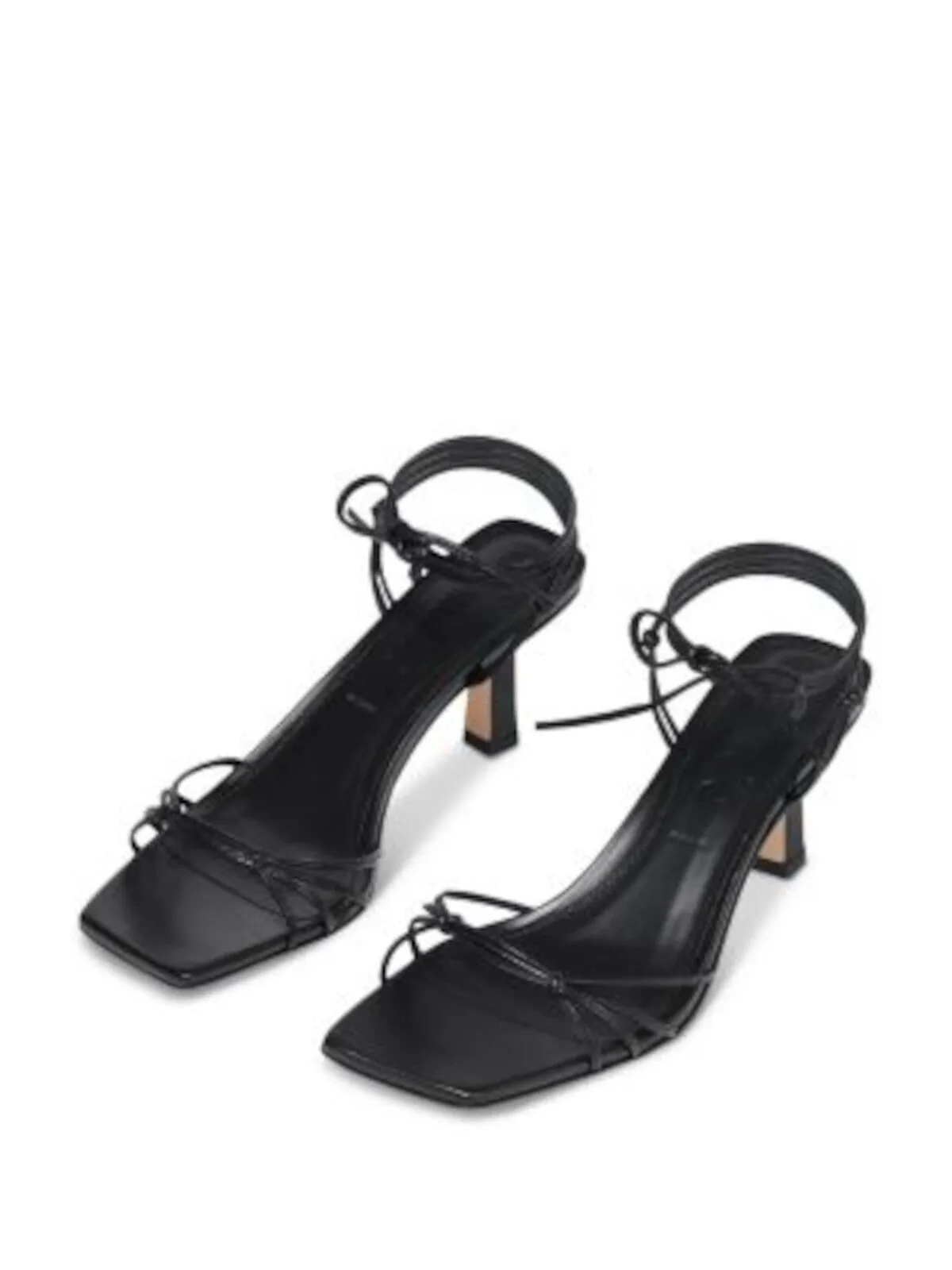 AEYDE Womens Black Knotted Ankle Wrap Tie Strappy Padded Roda Square Toe Block Heel Lace-Up Leather Heeled