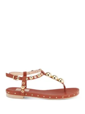 AGL Womens Brown Metallic Sphere Accents Padded Dominique Open Toe Buckle Leather Thong Sandals Shoes