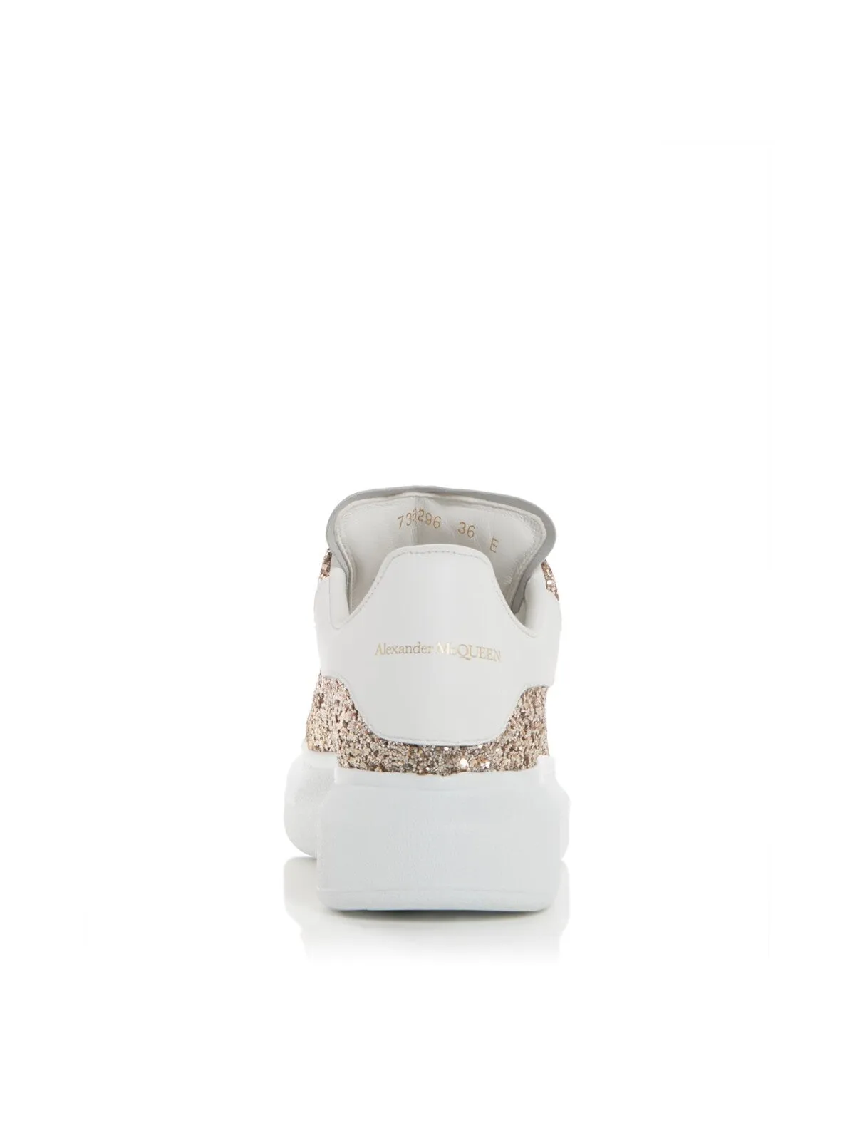 ALEXANDER MCQUEEN Womens Gold Glitter-Embellished 1-1/2" Platform Padded Round Toe Wedge Lace-Up Leather Sneakers Shoes