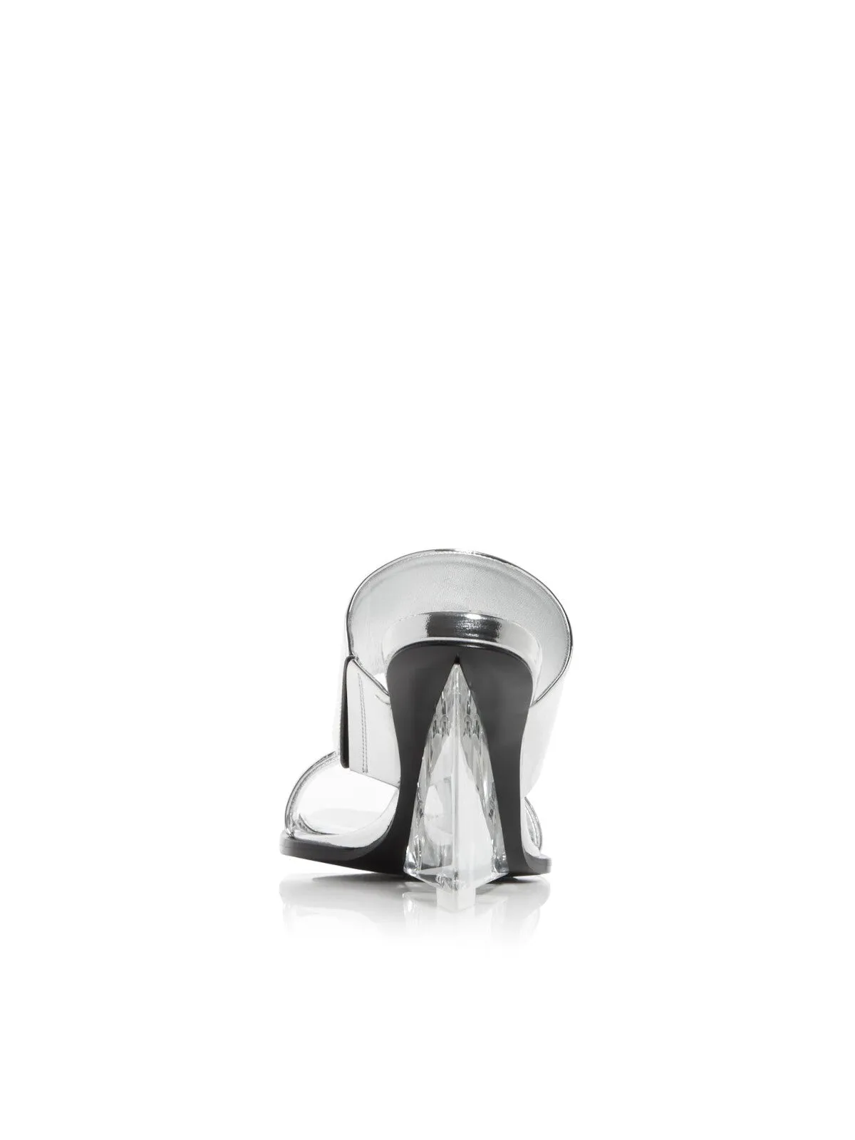 ALEXANDER MCQUEEN Womens Silver Transparent Plexiglass Strappy Metallic Padded Shard Square Toe Wedge Slip On Dress Heeled