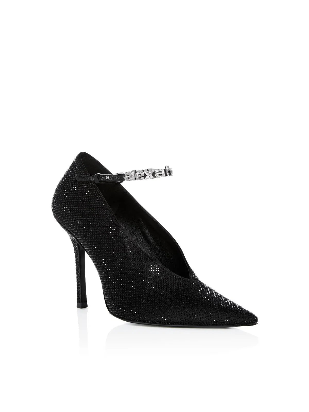 ALEXANDER WANG Womens Black Padded Deep-V Going Logo  Hardware Embellished Ankle Strap Delphine Pointed Toe Stiletto Buckle Dress Pumps Shoes