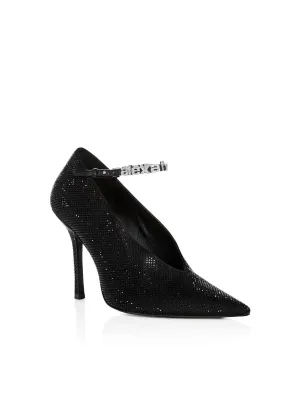 ALEXANDER WANG Womens Black Padded Deep-V Going Logo  Hardware Embellished Ankle Strap Delphine Pointed Toe Stiletto Buckle Dress Pumps Shoes