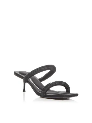 ALEXANDER WANG Womens Black Tubular Webbing Straps Logo Accent Padded Julie Square Toe Kitten Heel Slip On Heeled