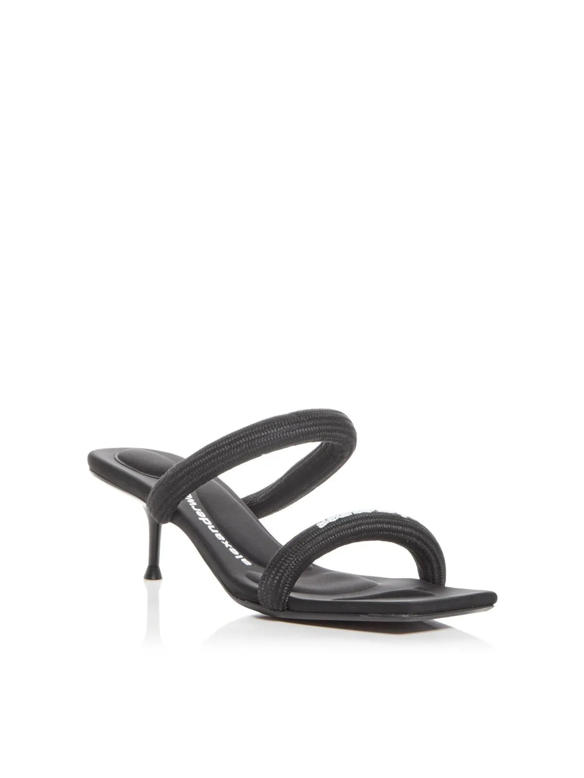 ALEXANDER WANG Womens Black Tubular Webbing Straps Logo Accent Padded Julie Square Toe Kitten Heel Slip On Heeled