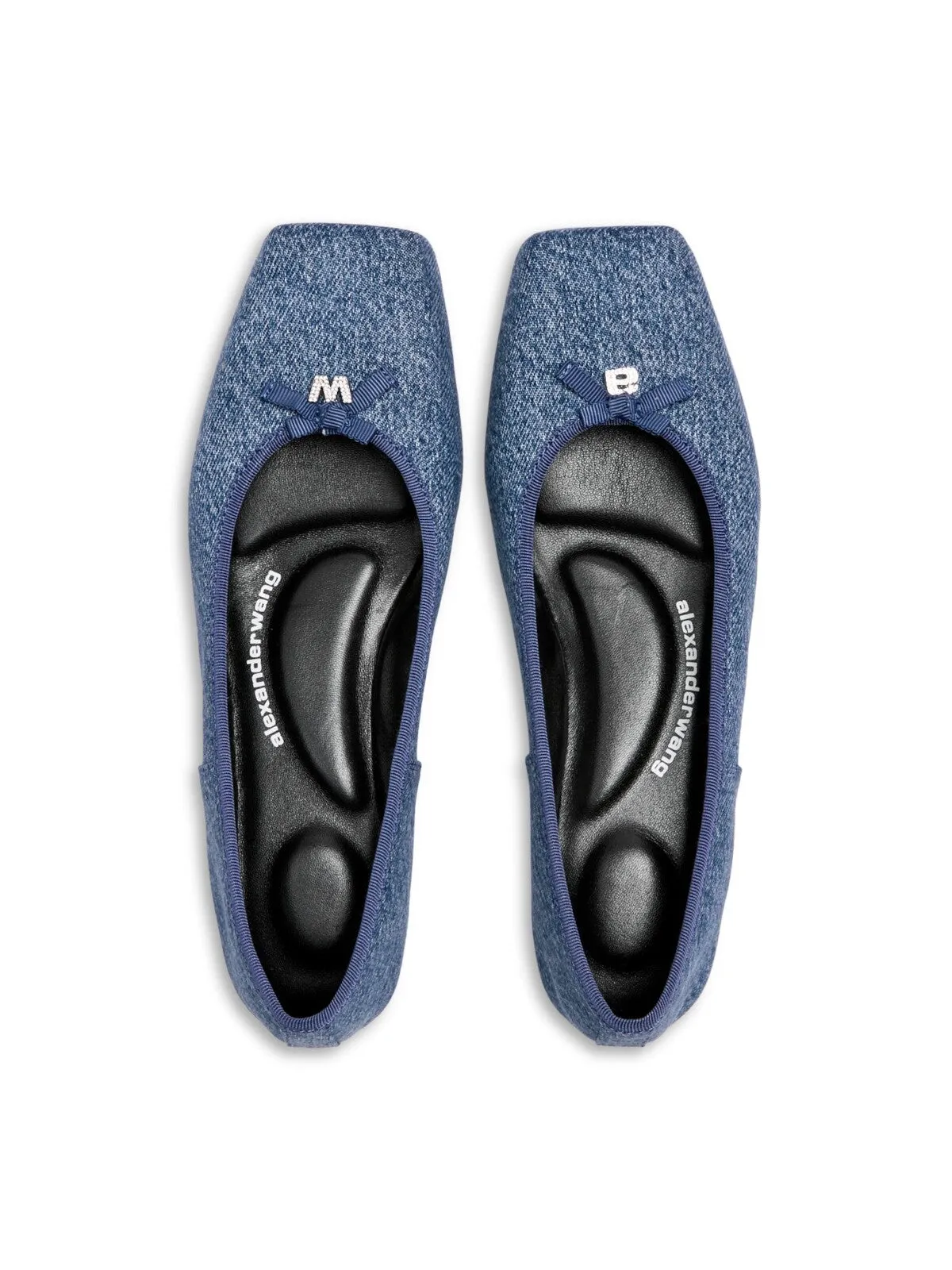 ALEXANDER WANG Womens Blue Denim Bow Accent With Charm Cushioned Billie Square Toe Flats Shoes