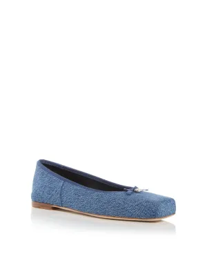 ALEXANDER WANG Womens Blue Denim Bow Accent With Charm Cushioned Billie Square Toe Flats Shoes