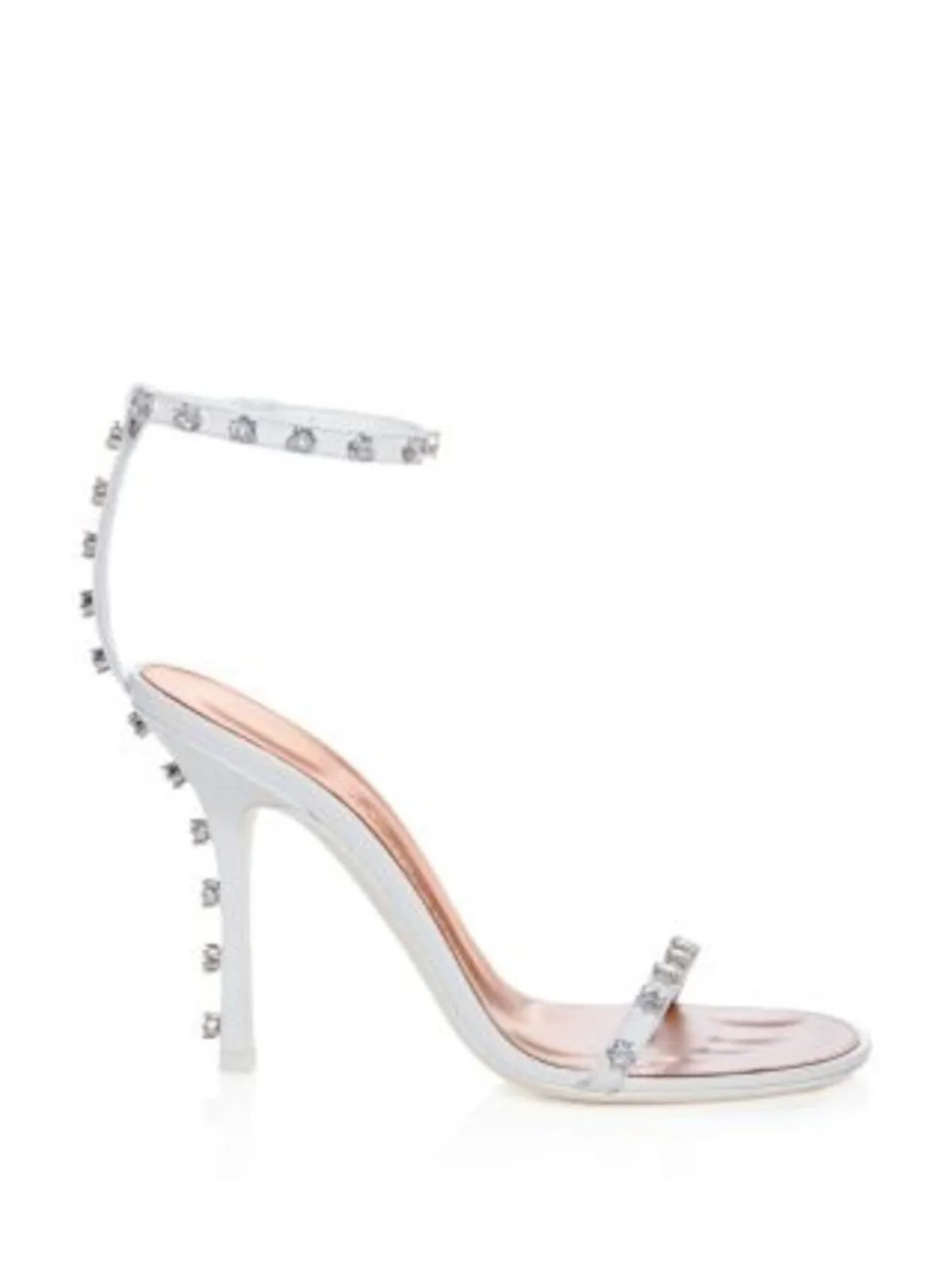 ALEXANDER WANG Womens White Embellished Ankle Strap Cushioned Nicki 105 Round Toe Stiletto Buckle Leather Dress Heeled