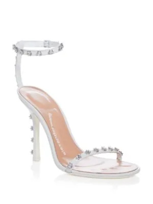 ALEXANDER WANG Womens White Embellished Ankle Strap Cushioned Nicki 105 Round Toe Stiletto Buckle Leather Dress Heeled
