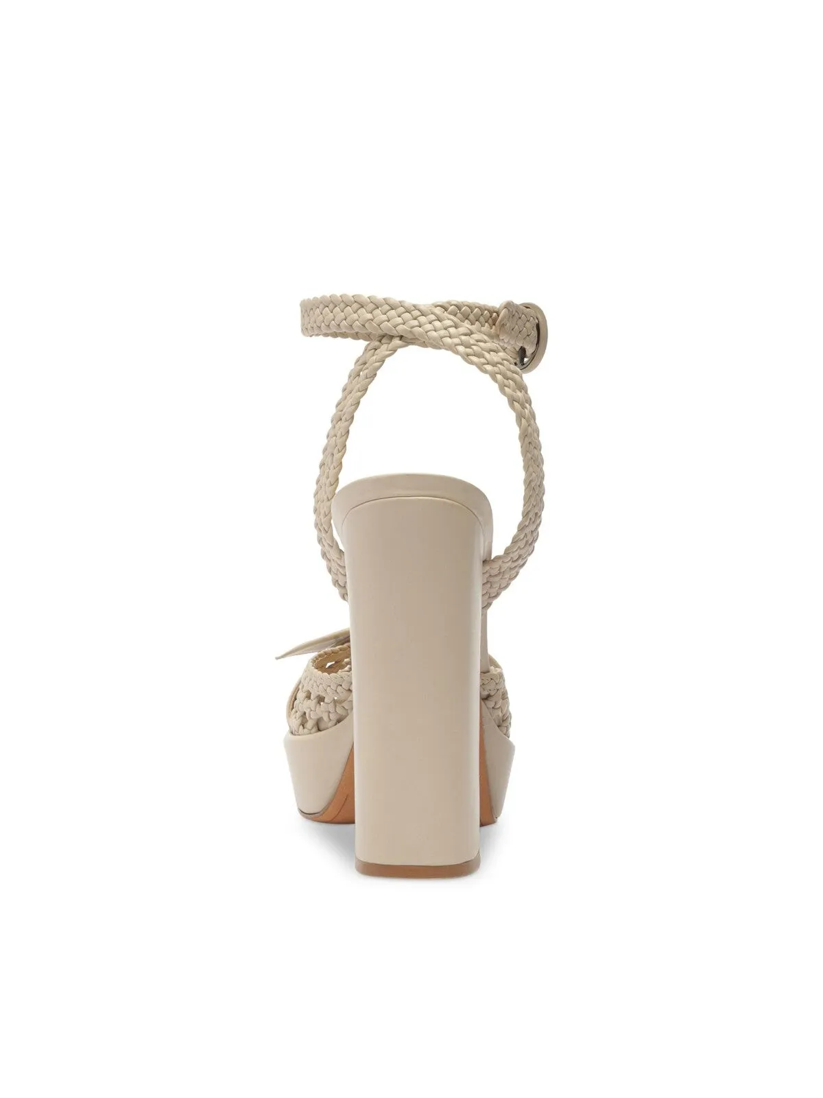 ALEXANDRE BIRMAN Womens Beige Basketweave Knotted Breathable 1" Platform Ankle Strap Cushioned Clarita Almond Toe Block Heel Buckle Leather Dress Heeled