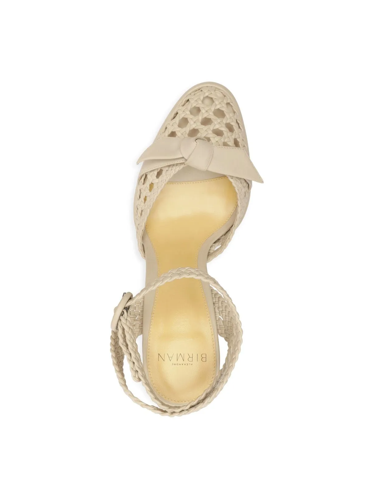 ALEXANDRE BIRMAN Womens Beige Basketweave Knotted Breathable 1" Platform Ankle Strap Cushioned Clarita Almond Toe Block Heel Buckle Leather Dress Heeled