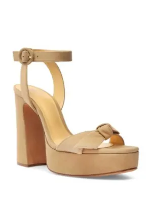 ALEXANDRE BIRMAN Womens Beige Padded 1" Platform Bow Accent Ankle Strap Clarita Almond Toe Block Heel Buckle Leather Heeled
