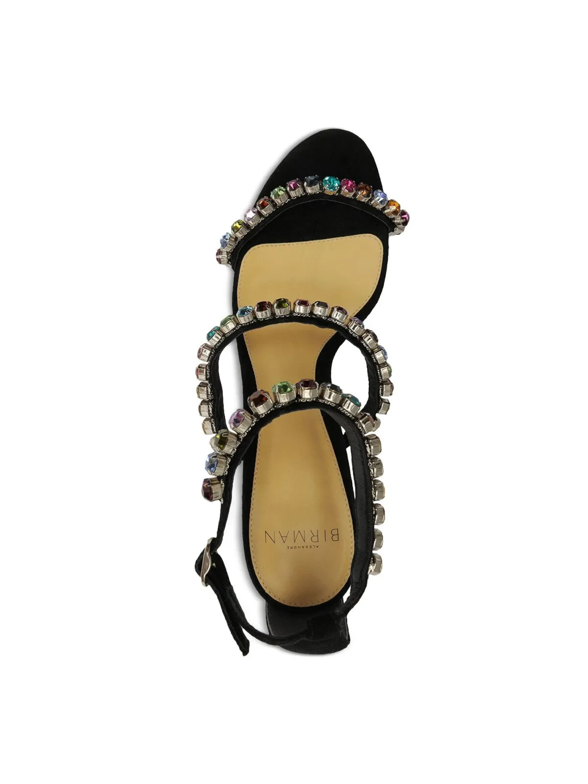 ALEXANDRE BIRMAN Womens Black Ankle Strap Padded Embellished Strappy Alexa Almond Toe Block Heel Buckle Leather Dress Heeled