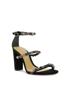 ALEXANDRE BIRMAN Womens Black Ankle Strap Padded Embellished Strappy Alexa Almond Toe Block Heel Buckle Leather Dress Heeled