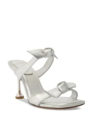 ALEXANDRE BIRMAN Womens Silver Knotted Padded Clarita Square Toe Flare Slip On Leather Heeled