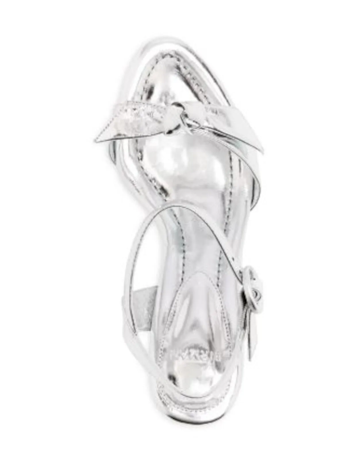 ALEXANDRE BIRMAN Womens Silver Padded Knotted Ankle Strap Metallic Clarita Almond Toe Flare Buckle Leather Dress Heeled