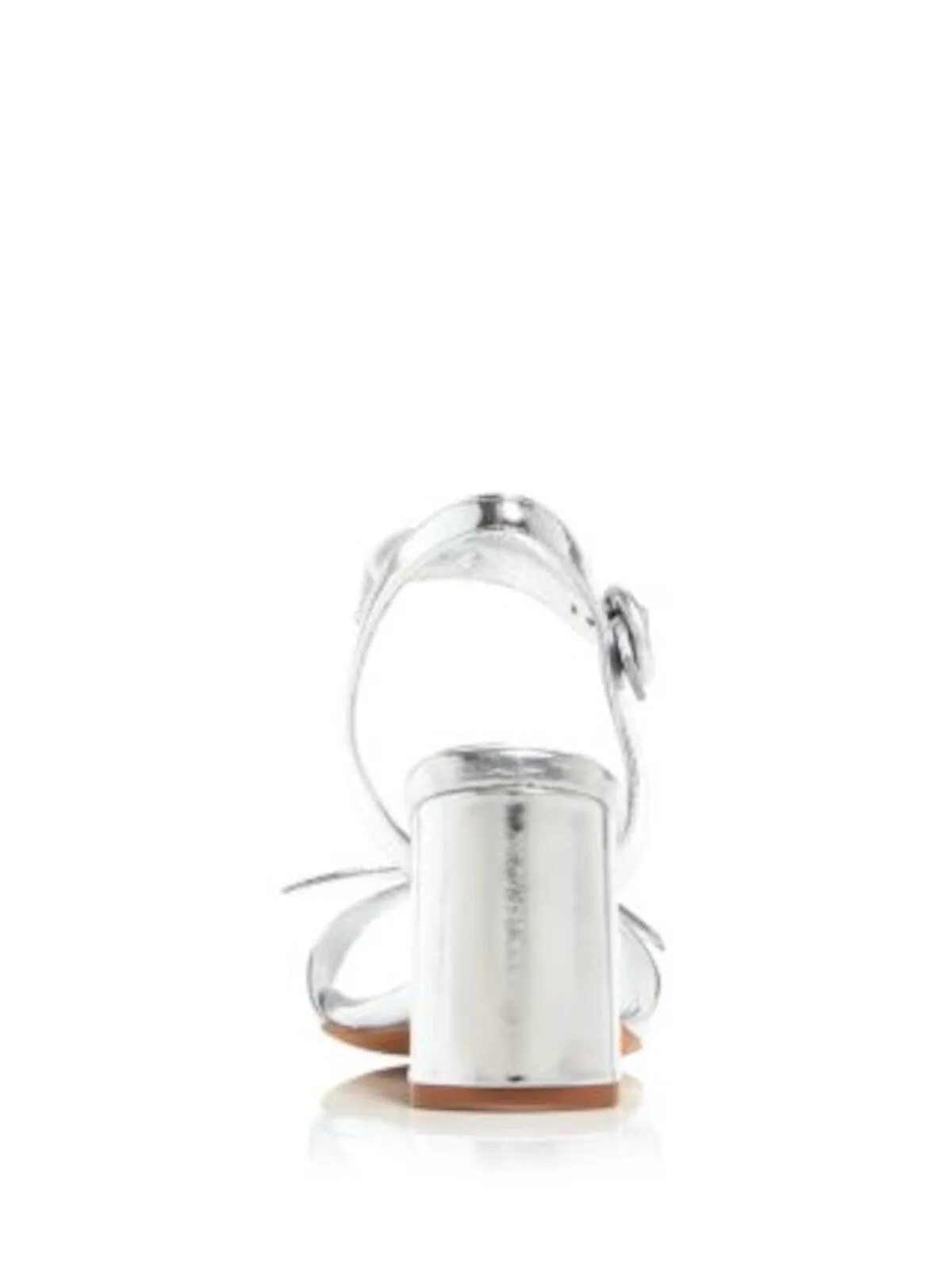 ALEXANDRE BIRMAN Womens Silver Padded Knotted Ankle Strap Metallic Clarita Almond Toe Flare Buckle Leather Dress Heeled