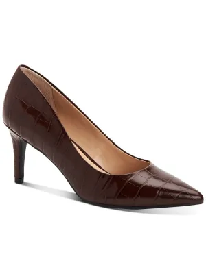 ALFANI Womens Brown Croc Flexible Support Cushioned Jeules Pointed Toe Stiletto Slip On Pumps Shoes M