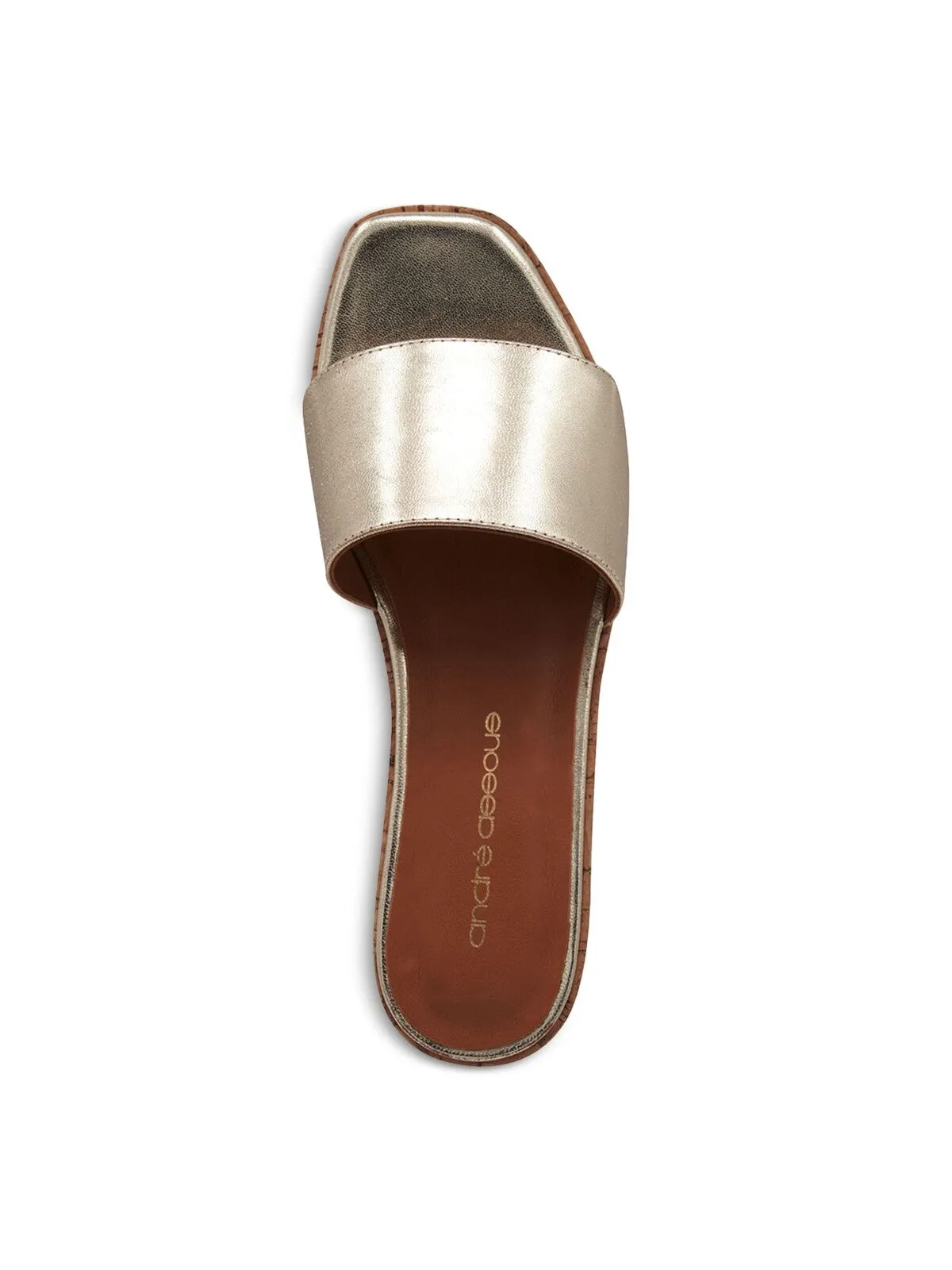 ANDRE ASSOUS Womens Gold 2" Platform Cork Accent Metallic Padded Sienna Open Toe Wedge Slip On Leather Dress Sandals Shoes