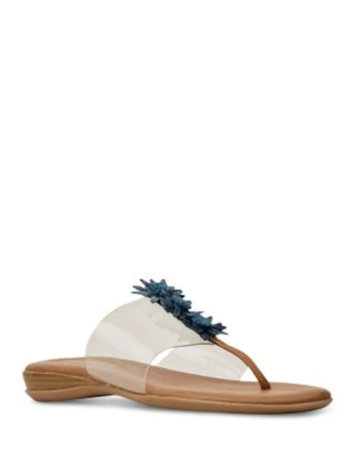 ANDRE ASSOUS Womens Navy Mixed Media Floral Accent Cushioned Nadine Open Toe Wedge Slip On Thong Sandals Shoes