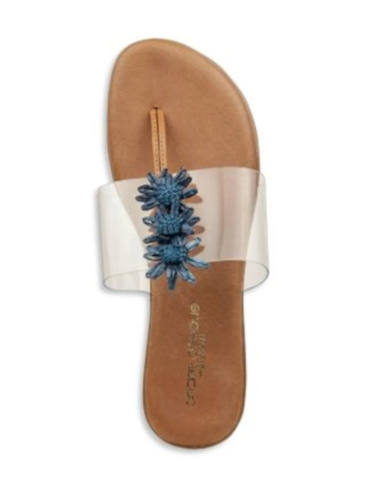 ANDRE ASSOUS Womens Navy Mixed Media Floral Accent Cushioned Nadine Open Toe Wedge Slip On Thong Sandals Shoes