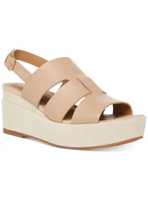AQUA COLLEGE Womens Beige 1" Platform Wide Straps Padded Nadi Round Toe Wedge Buckle Leather Slingback Sandal M