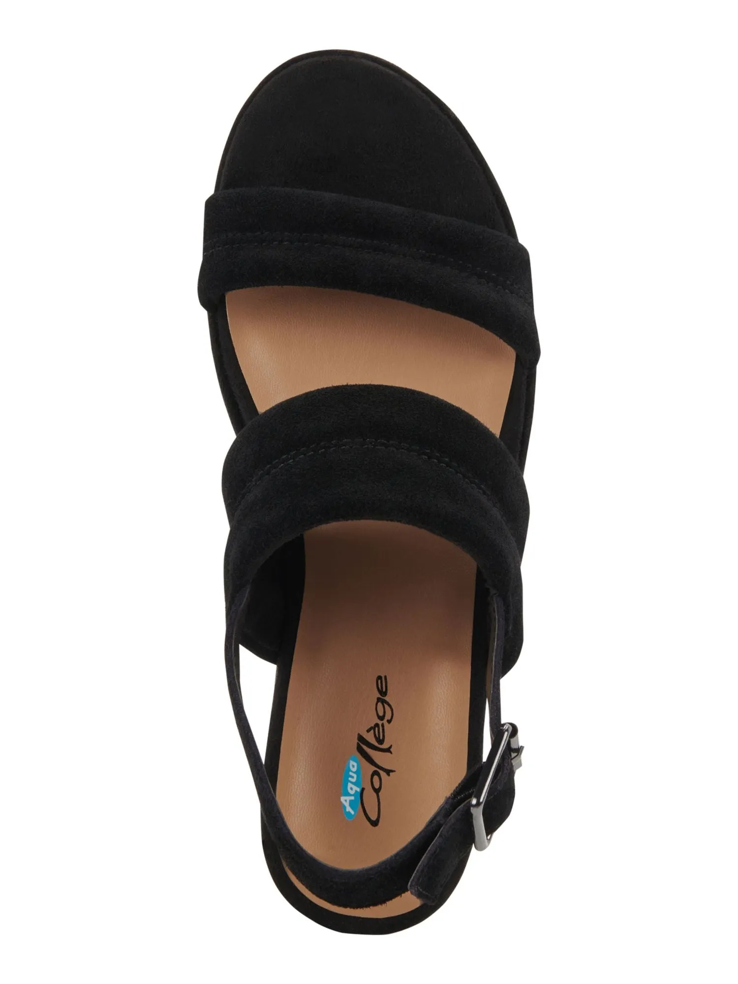 AQUA COLLEGE Womens Black 1" Platform Padded Nuria Round Toe Wedge Buckle Leather Slingback Sandal
