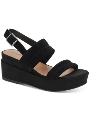 AQUA COLLEGE Womens Black 1" Platform Padded Nuria Round Toe Wedge Buckle Leather Slingback Sandal