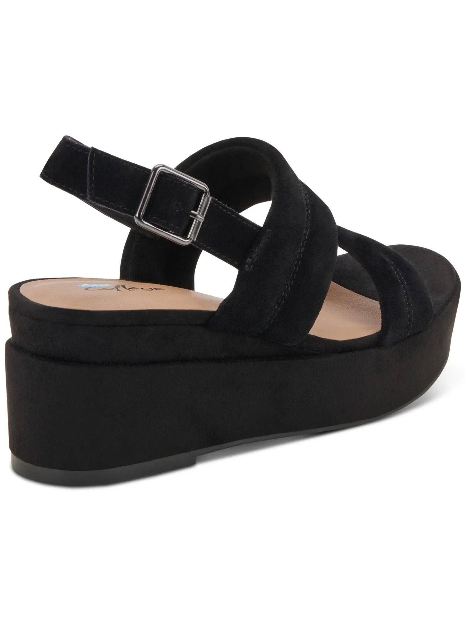 AQUA COLLEGE Womens Black 1" Platform Padded Nuria Round Toe Wedge Buckle Leather Slingback Sandal