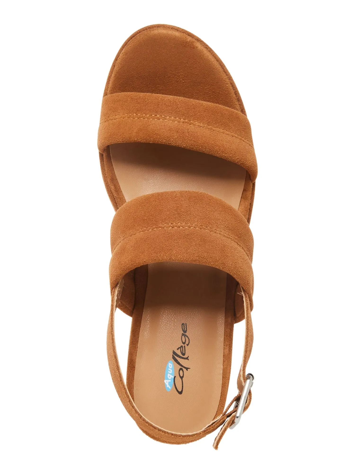 AQUA COLLEGE Womens Brown 1" Platform Padded Nuria Round Toe Wedge Buckle Leather Slingback Sandal