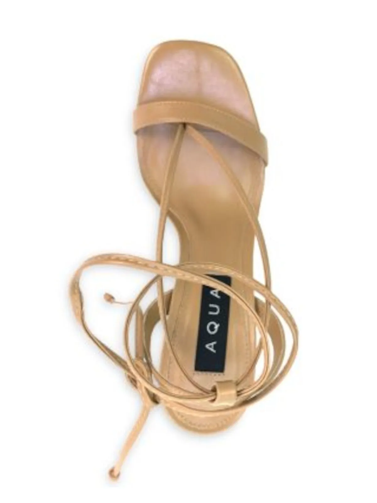 AQUA Womens Beige Ankle Wrap Tie Padded Square Toe Stiletto Lace-Up Leather Heeled Thong Sandals B