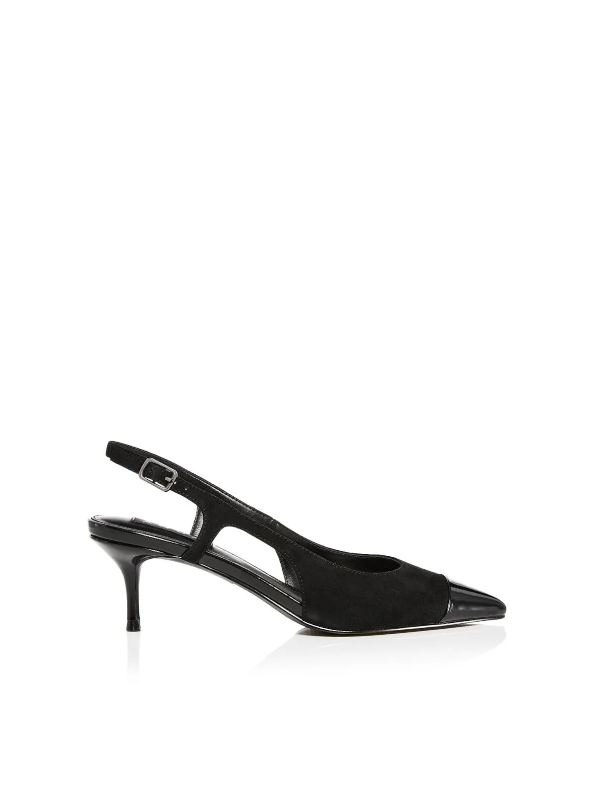 AQUA Womens Black Mixed Media Cushioned Koko Pointed Toe Kitten Heel Buckle Dress Slingback M