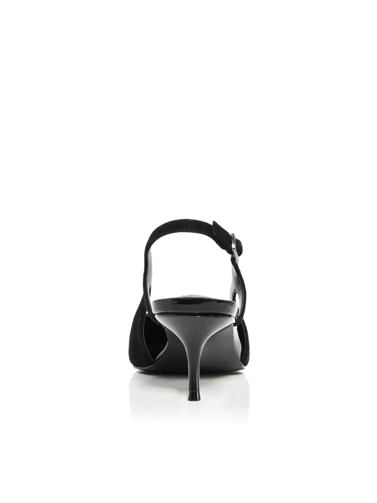 AQUA Womens Black Mixed Media Cushioned Koko Pointed Toe Kitten Heel Buckle Dress Slingback M