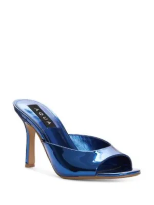 AQUA Womens Blue Metallic Padded Lucid Peep Toe Stiletto Slip On Heeled