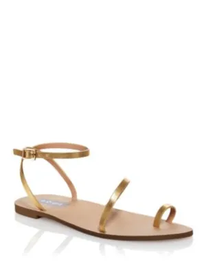 AQUA Womens Gold Goring Toe Strap Asymmetrical Ankle Strap Marin Round Toe Buckle Leather Sandals Shoes M
