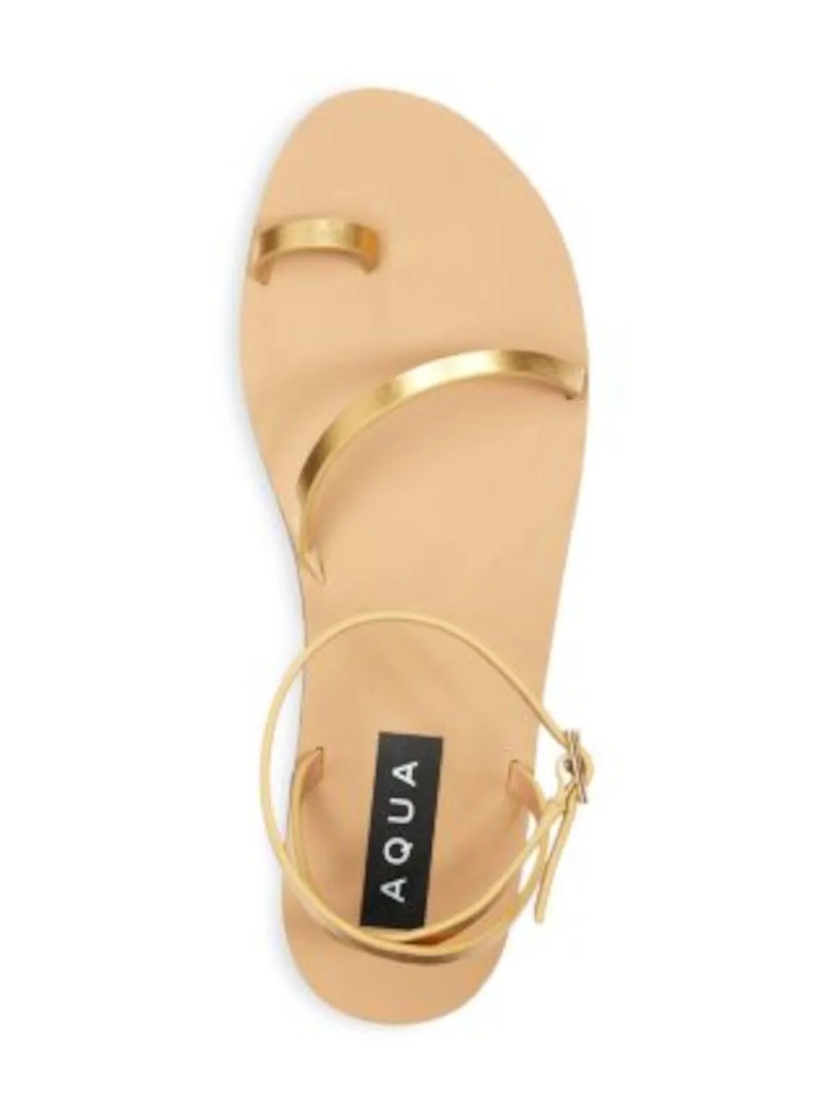 AQUA Womens Gold Goring Toe Strap Asymmetrical Ankle Strap Marin Round Toe Buckle Leather Sandals Shoes M