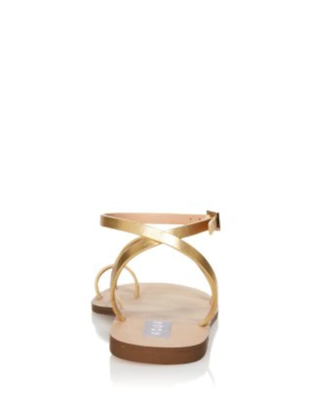 AQUA Womens Gold Goring Toe Strap Asymmetrical Ankle Strap Marin Round Toe Buckle Leather Sandals Shoes M