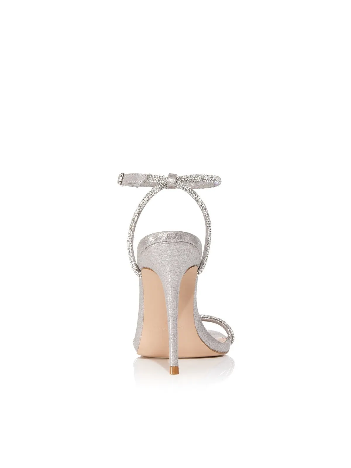 AQUA Womens Silver Metallic Padded Ankle Strap Embellished Berlin Almond Toe Stiletto Buckle Dress Heeled M