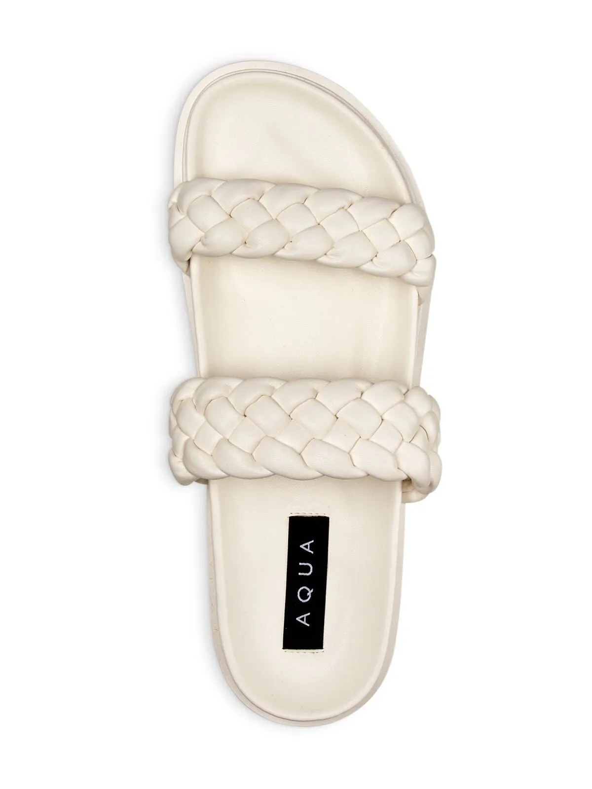 AQUA Womens White 1/2" Platform Braided Logo Round Toe Wedge Slip On Slide Sandals Shoes