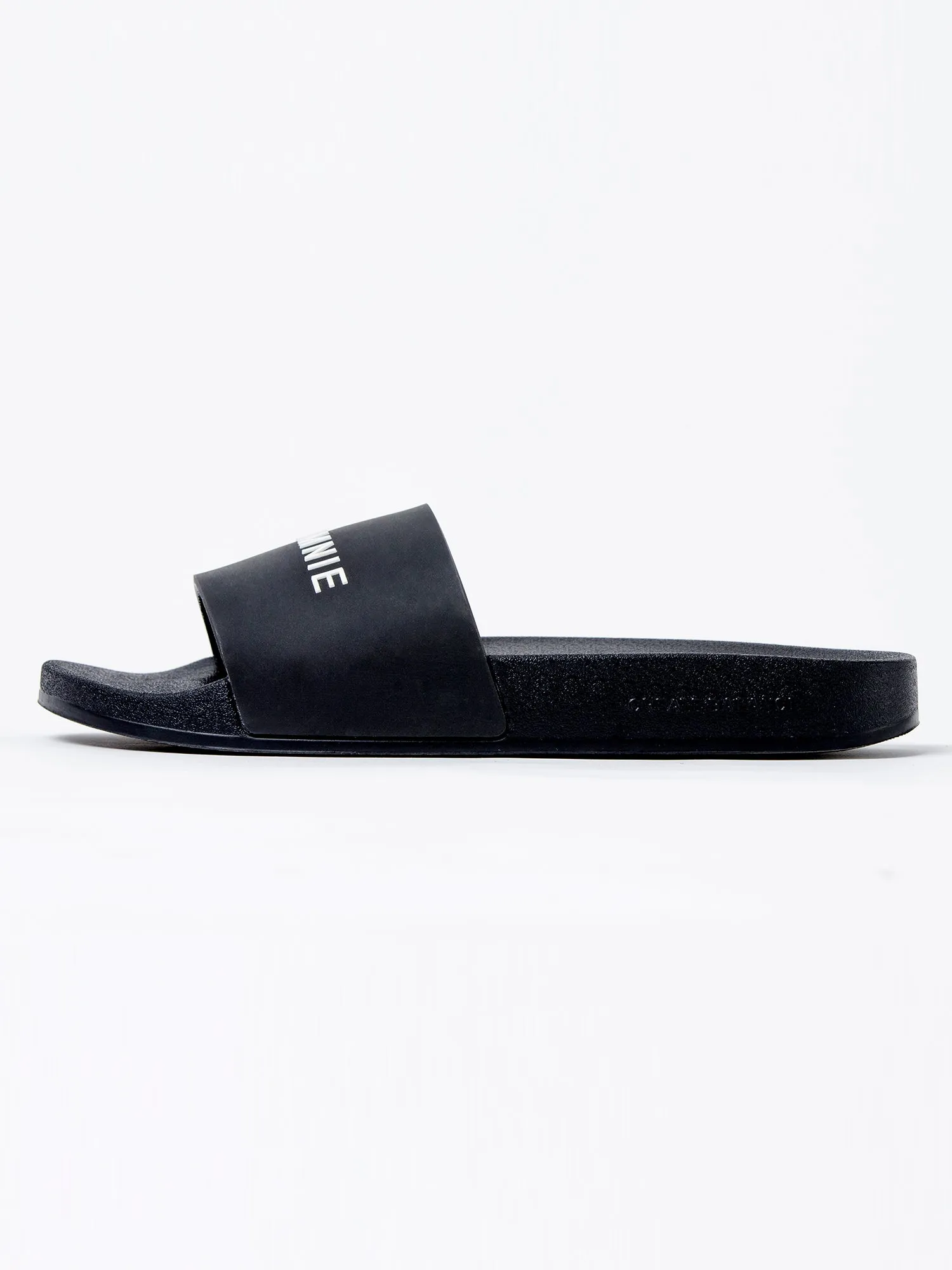 AUMNIE LOGO SLIDE SANDALS, BLACK