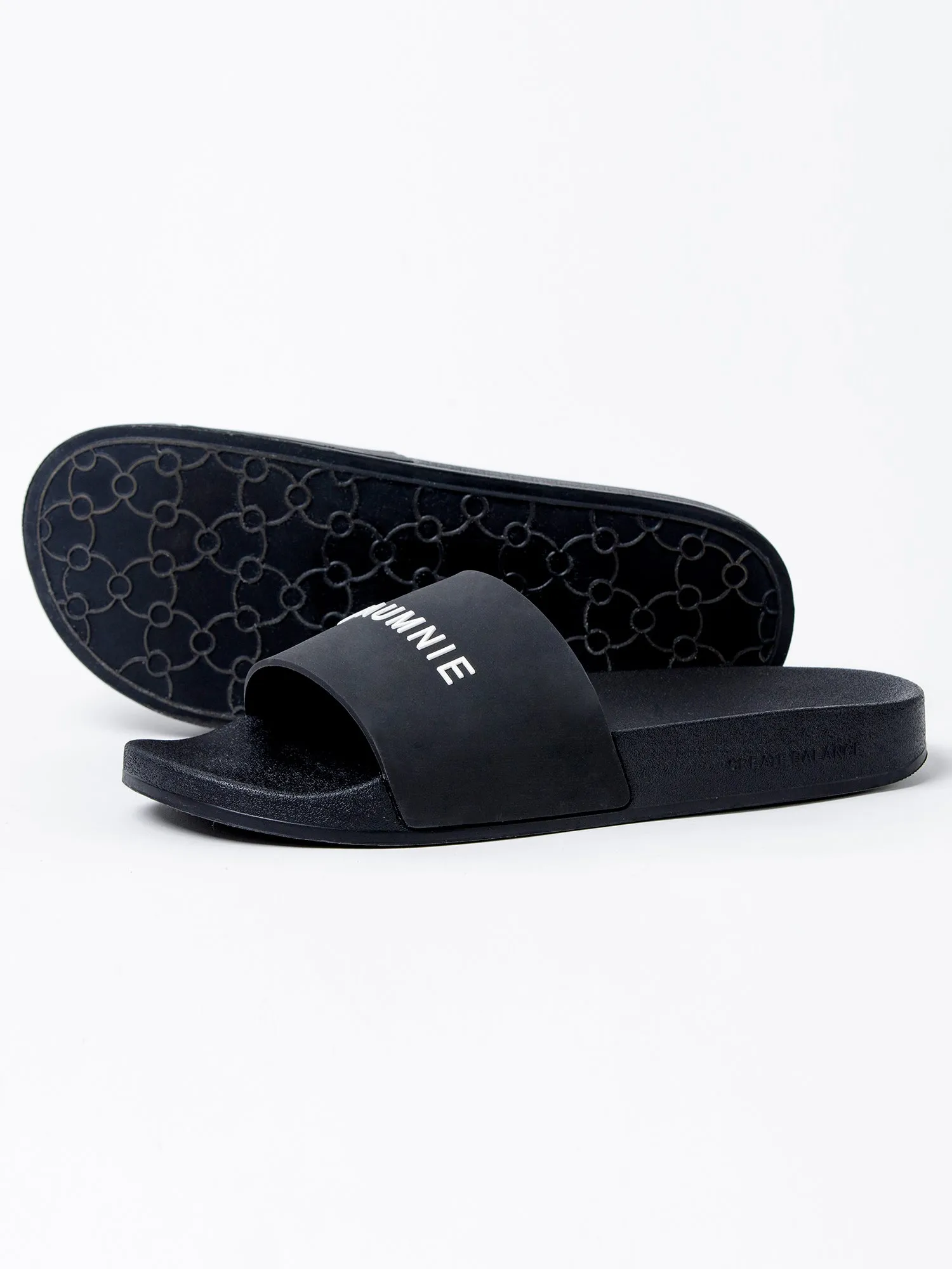 AUMNIE LOGO SLIDE SANDALS, BLACK
