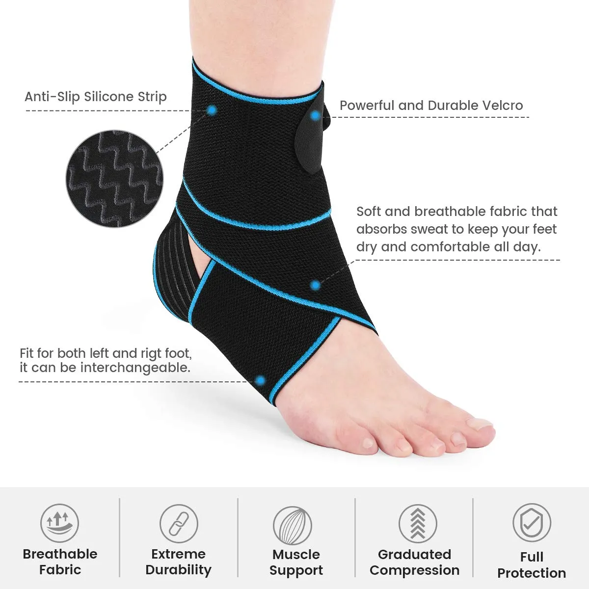 AVIDDA Ankle Supports 2 Pack - Adjustable Ankle Brace Compression Ankle Wrap Strap for Sprained Ankle, Achilles Tendon, Sports, Running Blue