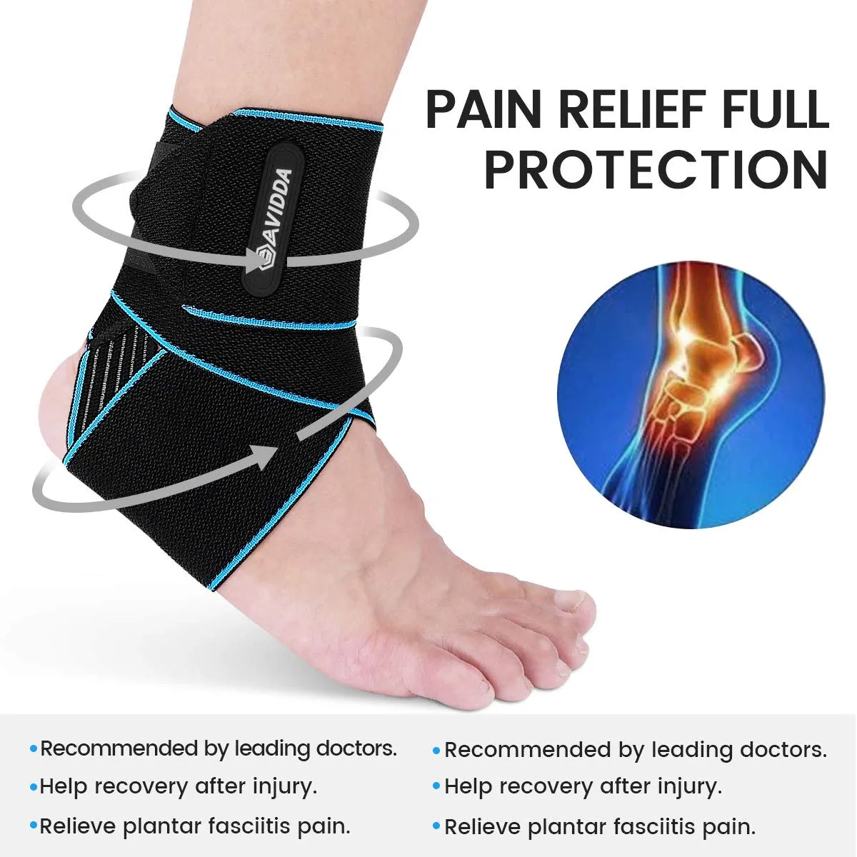 AVIDDA Ankle Supports 2 Pack - Adjustable Ankle Brace Compression Ankle Wrap Strap for Sprained Ankle, Achilles Tendon, Sports, Running Blue
