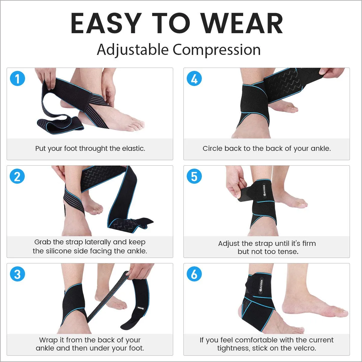 AVIDDA Ankle Supports 2 Pack - Adjustable Ankle Brace Compression Ankle Wrap Strap for Sprained Ankle, Achilles Tendon, Sports, Running Blue